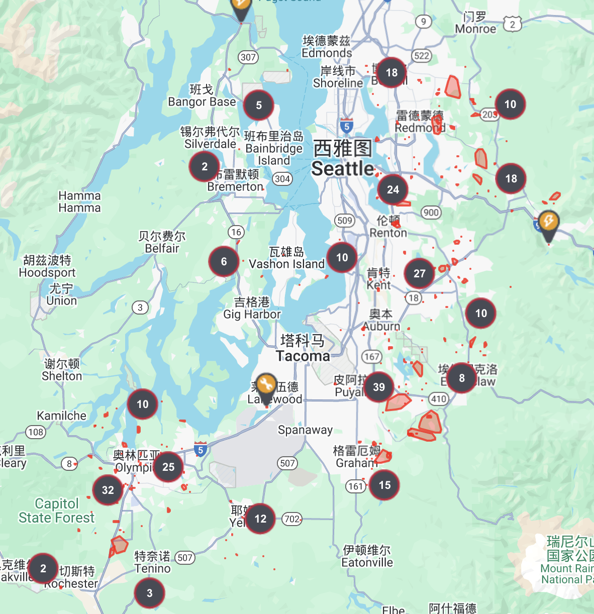 华州西部大风致大面积停电，仍有近两万户未恢复供电- 西雅图中文电台Chinese Radio Seattle, image size:1182x1222